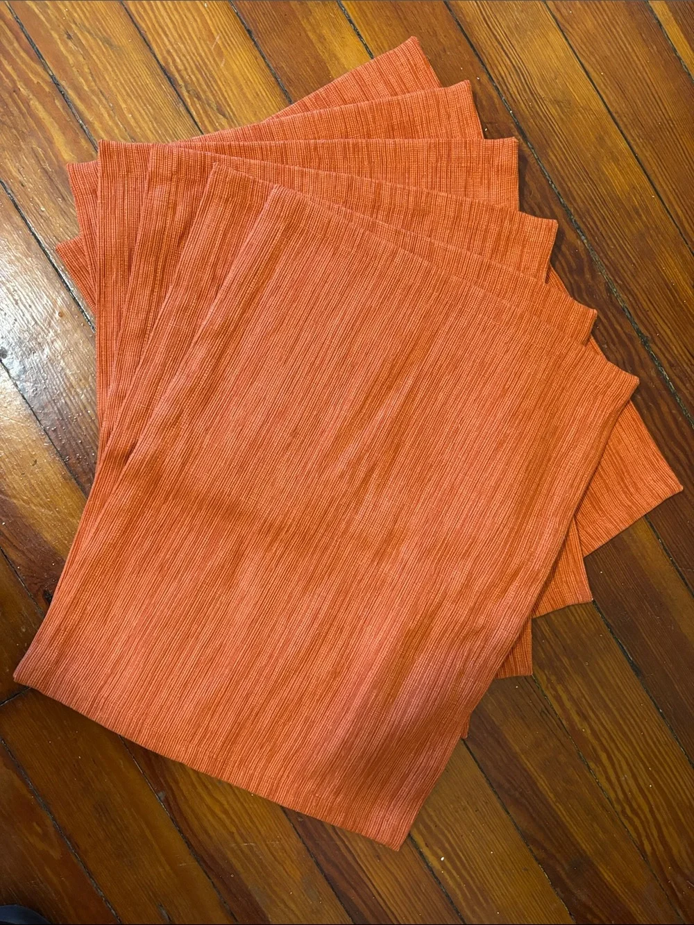 Crate and Barrel Placemats Orange Pumpkin Grasscloth 19”x14” Set of 6